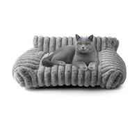 BREEZENEST Soft Plush Pet Sofa Bed for Cats & Small Dogs - Cozy Raised Cushion with Removable Cover, Non-Slip Bottom - Ideal for Indoor Lounging & Resting (Grey)