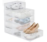 BREEZENEST Stackable Shoe Storage Boxes with Lids, Clear Plastic Boot & Shoe Boxes Organiser for Wardrobe Storage, Durable Closet Shoe Organiser System for Trainers, Boots (10PCS)