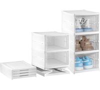 BREEZENEST Stackable Shoe Storage Organiser, Transparent Plastic Shoe Boxes with Doors Foldable Cabinet Holds up to UK Size 12 Trainers Easy Assembly PP Plastic Closet Solution (3)