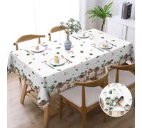 Breezify Rectangular Wipe Clean Tablecloth 140x180cm Brown Nature/Bird Pattern Waterproof Polyester Tablecloth for Kitchen, Parties, Picnics, Gardens, Dinner, Patio