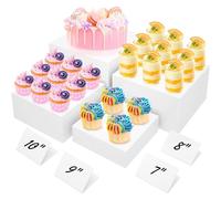 BreeziiDesign 10” Large Buffet Risers with Mini Signs, Table Risers, Buffet Risers and Stands, Acrylic Cube Display Box Riser for Catering Party Buffet Table Food Display, Dessert, Cakes - White, Set
