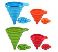 BREEZO Collapsible Funnel 4 Pack Silicone Foldable Funnel for Water Bottle Oil Liquid and Powder Transfer Food Grade FDA Approved, 2 Large + 2 Small Size