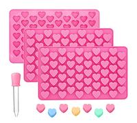 BREEZO Heart Shape Silicone Chocolate Molds, 3 Pieces 55-Cavity Candy Gummy Molds Ice Cube Baking Accessoire for Party Cake Decoration with 1 Dropper