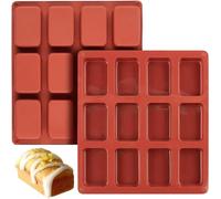 BREEZO Mini Loaf Pan, 2PCS 12-Cavities Non-Stick Mini Brownie Baking Tin, Mini Bread Pan, Bread Baking Mold, Silicone Mini Loaf Baking Tray for Mini Bread, Brownie, Cornbread, Cheesecake
