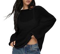 Breezy Lane Women's Long Sleeve Sheer Mesh Knit Sweater Tops Summer Oversized Pullover Jumper Casual Beach Coverups Black