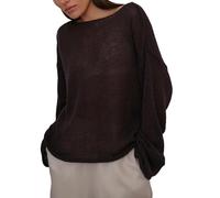 Breezy Lane Women's Long Sleeve Sheer Mesh Knit Sweater Tops Summer Oversized Pullover Jumper Casual Beach Coverups Brown