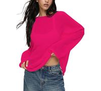 Breezy Lane Women's Long Sleeve Sheer Mesh Knit Sweater Tops Summer Oversized Pullover Jumper Casual Beach Coverups Rose Red