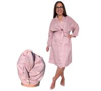 Breezy Nest 100% Pure French Linen Bathrobe and Hair Wrap Gift Set for Women - Size M/L - Dusty Pink Summer Dressing Gown - Lightweight Bath Robe - Birthday Gifts for Women