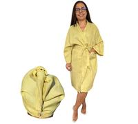 Breezy Nest 100% Pure French Linen Bathrobe and Hair Wrap Gift Set for Women - Size M/L - Lime Green Summer Dressing Gown - Lightweight Bath Robe - Birthday Gifts for Women