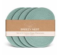 Breezy Nest Cotton Rope Oval Placemats 40 x 30 cm - Woven Table Mats for Dining Table - Neutral Kitchen Placemats Set - Modern Home Table Decor (4, Sage)