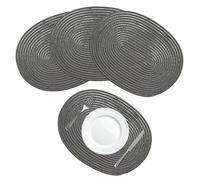 Breezy Nest Double Sided Cotton Rope Oval Placemats 40 x 30 cm with Metallic Detail - Double Sided Woven Table Mats - Elegant Dining Table Decor (4, Soft Grey)