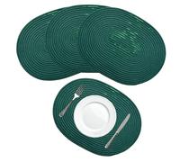 Breezy Nest Double Sided Cotton Rope Oval Placemats 40 x 30 cm with Metallic Detail - Double Sided Woven Table Mats - Elegant Dining Table Decor (4, Evergreen)