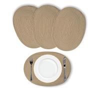 Breezy Nest Set of 4 Oval Cotton Rope Braided Placemats (40cm x 30cm) - Large Table Mats - Thick Heat Resistant Non Slip Surface Protector - Easy Clean Indoor and Outdoor Place Mats (Beige)
