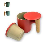 Breezy Nest Tea Strainer Mug with Lid - Matte Ceramic Infuser Mug for Loose Leaf Tea, Japanese Infuser Teapot, Fine Strainer, Dishwasher Safe - 300ml Capacity (Red)