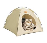 Breezyden Pop-Up Pet Tent, No Installation with Mesh Windows, Waterproof, Fully Washable, Scratch-Resistant, Year-Round Comfort for Cats & Small Dogs (Beige,XL:22.8 * 22.8 * 18.9in)
