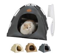 BreezyDen Pop-Up Pet Tent - Portable Hideaway for Cats & Small Dogs, Cat Tents for Indoor Cats,Pop up Design, with Cool Mat, Year Round Comfort, Washable (Gray, S (2 kg pet))