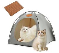 Breezyden Pop-Up Pet Tent - Portable Hideaway for Cats & Small Dogs,Mesh Window, Washable Indoor Outdoor Pet House with Cool Mat, Waterproof Cat's Nest (Gray,M)