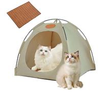 Breezyden Pop-Up Pet Tent - Portable Hideaway for Cats & Small Dogs,Mesh Window, Washable Indoor Outdoor Pet House with Cool Mat, Waterproof Cat's Nest (Beige,L)