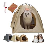 Breezyden Pop-Up Pet Tent,Portable Hideaway For Cats & Small Dogs With Cool Mat,No Installation With Mesh Windows,Fully Washable,Indoor/Outdoor Pet Tent House (Beige, XL(Under 10kg))