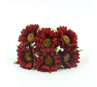 BREEZYHUE 6pcs Daisy Artificial Flower Silk Sunflower Bouquet For Wedding Decoration Scrapbooking DIY Wreaths Craft Fake Flowers-Deep red
