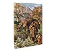 Brehms Tierlben African Elephant Canvas Print | Gallery Wrapped 30mm Frame Wall Art | 30x20 inches | Ready to Hang | Retro Animals Picture | Living Room Bedroom Lounge Office