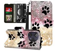 BREIDMKFM for Cricket Icon Plus 2026 Phone Case,for AT&T Verge 2 Phone Case with Screen Protector & Kickstand & Card Holder & Wrist Strap Wallet Flip Folio Leather Magnetic,Black Dog Paw Sparkles