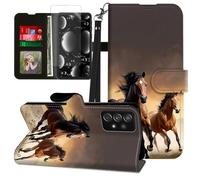 BREIDMKFM for Galaxy A53 5G Phone Case,for Samsung A53 5G Case with Screen Protector & Kickstand & Card Holder & Wrist Strap Flip Folio Leather Wallet Magnetic Protective Cover,Cute Horse Couple