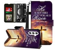 BREIDMKFM for Samsung S25 FE Case,for Samsung Galaxy S25 FE Phone Case with Screen Protector & Kickstand & Card Holder & Wrist Strap Flip Folio Leather Wallet Magnetic Cover,Jesus Bible Cross