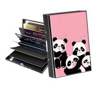 BREIDMKFM Metal Wallet,Credit Card Holder for Women Men,Thin Slim Mini Aluminum Wallet RFID Blocking Card Holder Hard Card Case Small Business Card Holder ID Case Travel Wallet, Cute Pink Panda