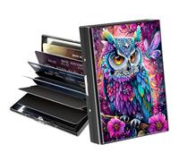 BREIDMKFM Metal Wallet,Credit Card Holder for Women Men,Thin Slim Mini Aluminum Wallet RFID Blocking Card Holder Hard Card Case Small Business Card Holder ID Case Travel Wallet, Purple Glitter Owl,
