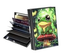 BREIDMKFM Metal Wallet,Credit Card Holder for Women Men,Thin Slim Mini Aluminum Wallet RFID Blocking Card Holder Hard Card Case Small Business Card Holder ID Case Travel Wallet, Cute Frog Mushroom