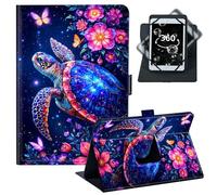 BREIDMKFM Universal Tablet Case 9-10.5 Inch,360 Rotating Stand Protective PU Leather Folio for 10/10.1 Inch Android Tablet,Fit for Fire HD 10/Samsung Tab A 10.1/iPad 9.7,Colorful Sea Turtle Flower