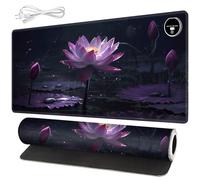 BREIDMKFM Warm Desk Pad,Heated Desk Pad Mouse Mat Gaming,with 3 Heating Levels & 3 Hours Auto Shut-Off,Leather 31.5" x 13" Foot Warmer Keyboard Office Mat,Pink Lotus Flower