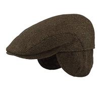 Breiter Men's Winter Flat Cap with Ear Flaps, Flat Cap, Peaked Cap, 100% Wool, Newsboy Fold-Out Ear Protection, Skin-Friendly, Comfortable, Herringbone, Olive, 59