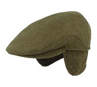 Breiter Men's Winter Flat Cap with Ear Flaps, Flat Cap, Peaked Cap, 100% Wool with Fold-Out Ear Protection, Hat, Skin-Friendly and Comfortable, Olive Plain, 7 1/2