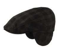 Breiter Men's Winter Flat Cap with Ear Flaps, Flat Cap, Peaked Cap, 100% Wool with Fold-Out Ear Protection, Hat, Skin-Friendly and Comfortable, Black grey check, 6 7/8