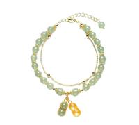 Breites Uhren Lederarmband Armband Doppelkette Jade Imitation Armband Retro Eleganter Handschmuck Weibliches Geschenk Armband 925 (A, One Size)