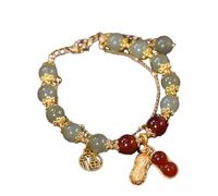 Breites Uhren Lederarmband Armband Doppelkette Jade Imitation Armband Retro Eleganter Handschmuck Weibliches Geschenk Armband 925 (B, One Size)