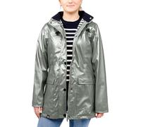 Breizh Ocean - Guidel women's waterproof mackintosh, rainwear with hood, heat-sealed, waterproof seams. Lined with sailor-style stripes.(Navy, L)