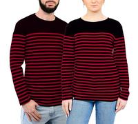 Breizh Ocean - LANESTER Sailor Top, Striped Long Sleeve T-Shirt, Thick Organic Cotton, Unisex, Men or Women - XS to 4XL Navy Blue/Red