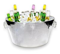 BREKX 6.25 Gallon Large Stainless Steel Bucket for Parties, Double-Walled Insulated Anchored Drink Tub & Ice Bucket with Double Hinged Handles, Silver, Extra Large