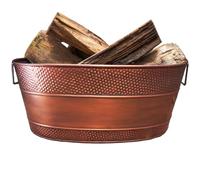 BREKX Copper Galvanized 25-Quart Tub for Firewood Storage Rack Log Holder - Heavy-Duty Portable Tub with Handles for Indoor/Outdoors
