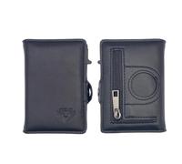 BRELIE Men's RFID Blocking Leather Wallet- Pop Up Metal Card Holder- Stores Up to 12 Cards- Minimalist Design- Location Tag Holder- Zip Pocket- Coin Pouch- Black