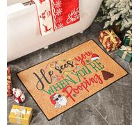 Breling 1 Pcs Christmas Bathroom Rug Funny He Sees You When You're Novelty Xmas Bathroom Mat Decorations Non-Slip Rubber Backed Washable Absorbent Bath Mat for Shower Room Bathtub Floor Rug