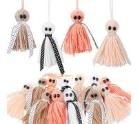 Breling 12 Pcs Cute Halloween Ghost Hanging Ornament 3.2 Inch Small Hanging Ghosts Tree Ornaments Farmhouse Rustic Ghosts Decoration for Haunted House Party Yard Tree Decor(Boho)