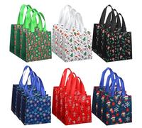 Breling 18 Pcs Gothic Christmas Gift Bags with Handles Reusable Non-woven Xmas Gingerbread Tote Bag Gothic Christmas Pattern Presents for Party Supplies New Year's Shopping, 7.9 x 7.9 x 3.5 Inch
