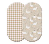 Breling 2 Pack Muslin Silly Goose and Khaki Gingham Baby Bassinet Sheets for Girls Boys Soft and Breathable Plaid Cradle Bed Cover for 32'' x 16" Oval Hourglass Infant Nursery Toddler Room Decor