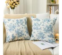 Breling 2 Pcs Chinoiserie Grandmillennial Pillow Covers 18 x 18 Inch Blue and White Throw Vintage Rustic Toile Pillowcases Cushion Pillow Covers for Couch Home Decor Soft Farmhouse Home Decor