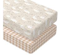 Breling 2 Pcs Muslin Silly Goose and Brown Plaid Crib Sheets for Boy Girl Soft and Breathable 100% Cotton Crib Baby Bed Sheets Fitted Coquette Bow Mattress Cover for 52''x 28'' Standard Mattress Size