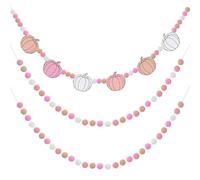 Breling 3 Pcs 10 ft Fall Felt Ball Garlands Pink Pumpkin Felt Pom Pom Banner Autumn Pumpkin Garland Decorations Festive Harvest Hanging Decorations for Fall Thanksgiving Home Wall Mantle Hanging Decor